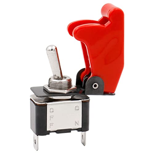 Interruptor de palanca de metal, Interruptor basculante, Interruptor SPST, Interruptor Flick Flip, 12 VCC 25A; 125VCA 6A; 250VCA 3A, SPST ON/OFF, con tapa impermeable roja