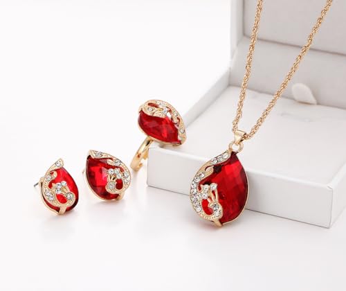 Stylish Crystal Ring Earrings Necklace Set