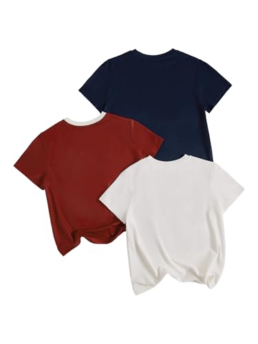 Image of RoseSeek Girl's Shirts 3 Packs Star Butterfly Graphic Tees Crew Neck Short Sleeve T Shirt Casual Tops