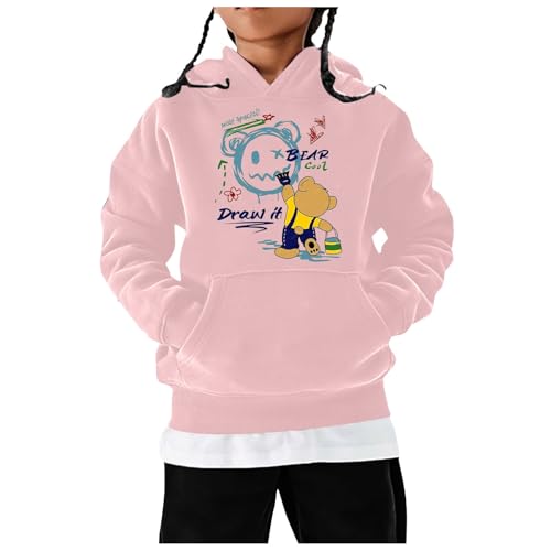 Sudadera con capucha de manga larga con estampado de oso de dibujos animados para niños, Rosa., 5-6 años
