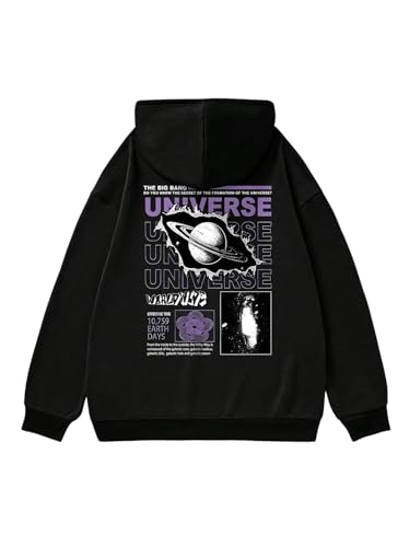 SHENHE Men's Graphic Slogan Print Loose Fit Universe Hooded Sweatshirt Casual Hoodie