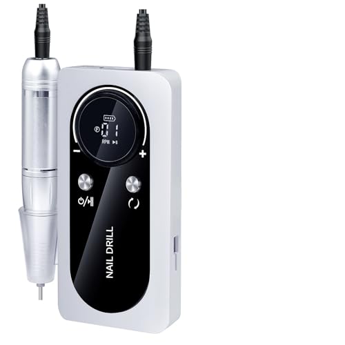 Taladro de uñas profesional, lima eléctrica for uñas, kit de manicura y pedicura de 45000 RPM, portátil con 6 brocas for uso en salón y hogar.(V2-white)