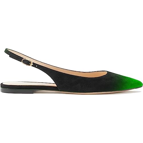 FOWT Women Pointy Toe Buckle Ballet Flats,Adjustable Back Strap Backless