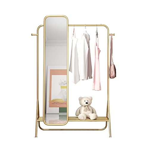 Garment Rack With Mirror Clothes Rack Clothes Organizer With Hooks And Storage Shelf Heavy Duty Sturdy Metal Clothing Coat Rack For Hanging Clothes Display And Storage (Color : Gold, Size : 120Cm/47 #TOP23