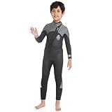MORGEN SKY 子供ウェットスーツ 2.5mm フルスーツ フロントジップ 水着セット キッズ水着 水遊び 長袖 防寒保温 ダイビングスーツ サーフィン シュノーケリング R005 (XS, グレー)