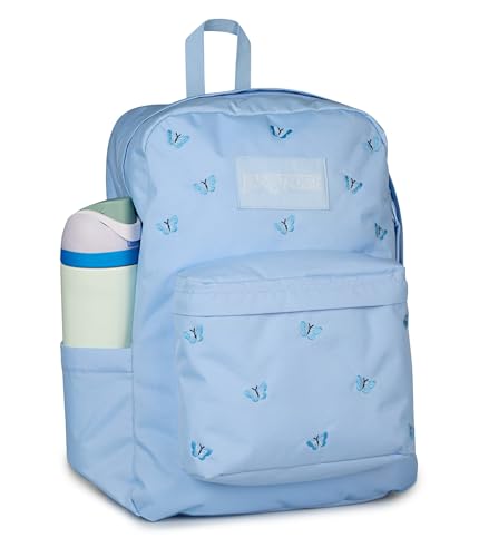 Image of JanSport Superbreak Plus FX Backpack - Work, Travel, or Laptop Bag with Water Bottle Pocket, Superbreak Plus Fx, Tiny Butterflies Hydrangea /Md Bl
