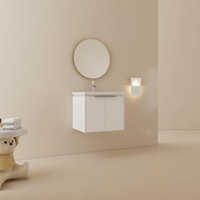 Effective Space Saver with Wall Mounted Bathroom Vanity and Sink, Two Cabinets for Storage, Modern Design, White