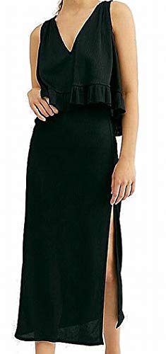 Robe midi noire à volants Free People No Excuses en taille L pour femme
