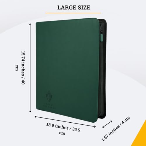 Image of Card Guardian - Toploader 9 Pocket Premium Binder with Zipper for 360 Cards - Side Loaded Pockets - Compatible with Sports and Trading Cards TCG (Green)