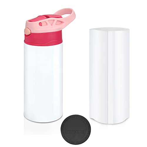 XccMe Kids Sublimation Tumbler 12oz Sublimation Water Bottle Blanks Straight Stainless Steel Todder Sippy Cup Double Wall Insulated Sippy Tumbler with Handle Shrink Films Leak Proof (Pink)