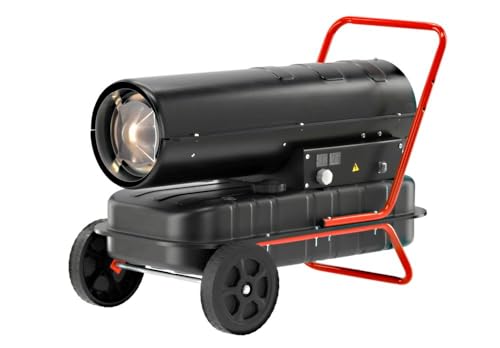 YATO Diesel direkte Heizkanone Ölheizgebläse 30KW Heizgerät Bautrockner Bauheizer Dieselheizer Heizgebläse 38L Tank mit Thermostat 230W Luftstrom 750 m/h Flammensicherung Fahrgestell