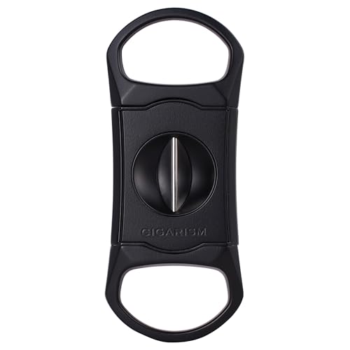 CIGARISM V-Cut Cigar Cutter Stainless Steel Blade, Up to 60+ Ring Gauge in Leather Gift Case (Black)