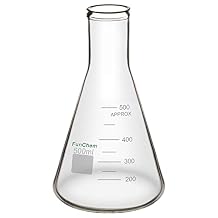 FunChem Narrow Mouth Glass Erlenmeyer Flasks with Heavy Duty Rim, Clear Graduations 500 ml