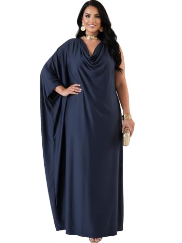 Image of KOH KOH Womens Long Cowl Neck Flowy Grecian Goddess Cape Sleeve Maxi Dress