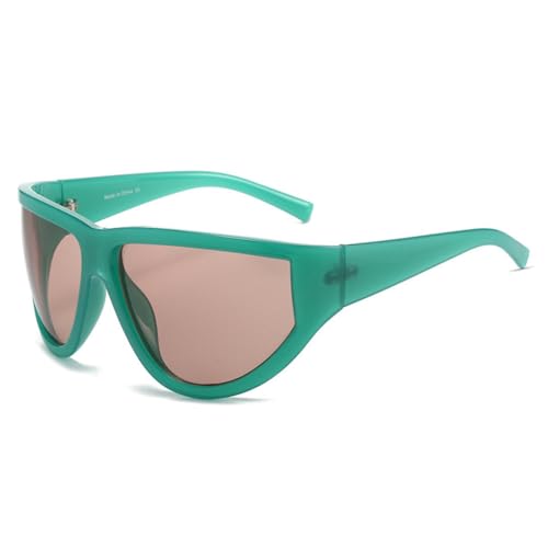 Lunettes de soleil de sport punk et surdimensionnées UV400 de couleur thé vert en taille unique