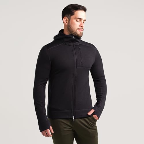 IBEX Merino Wool Mammoth Full Zip Hoodie for Men | Heavyweight Nuyarn Fleece Jacket with Helmet-Compatible Scuba Hood2