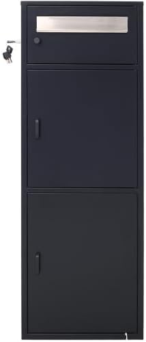 Large Steel Freestanding Floor Parcel Package Drop with Locking Letterbox Drop Mail Box with Multi Compartments, Black
