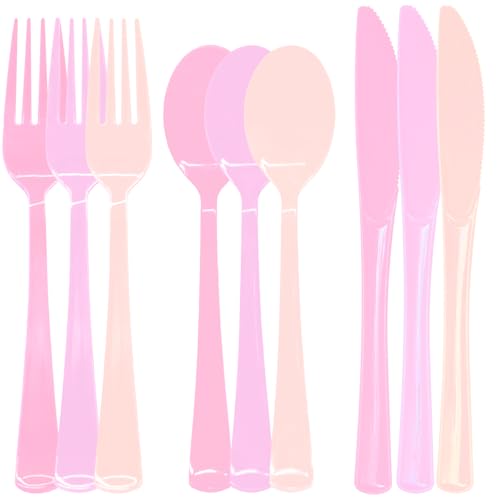 180 PCS Pink Plastic Silverware, Pink Plastic Cutlery Set Disposable 60 Forks, 60 Knives, 60 Spoons for Birthday, Valentine's Day, Baby Shower, Bridal Shower