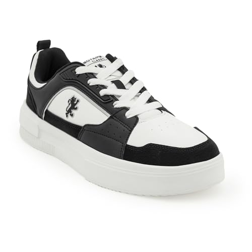 Image of Red Tape Men's Sneakers Black White Pu Round Toe Lace-Up Responsive Sole