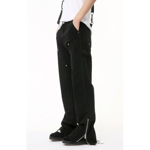 Men's Y2k Side Zipper Hip Hop Streetwear Denim Trousers Bell Bottom Pants with Pockets4