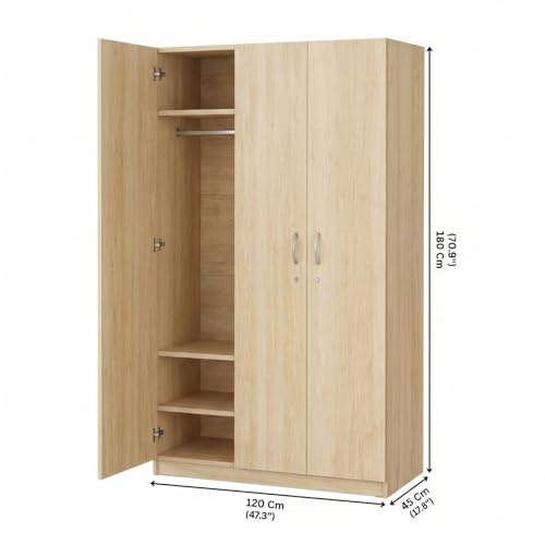 Image of Amazon Brand - Solimo Figma 3 Door Wardrobe | Almirah for Clothes | Wardrobe Organizer for Clothes | Multipurpose Almirah for Storage Bedroom | 120L x 45W x 180H CM | Brown