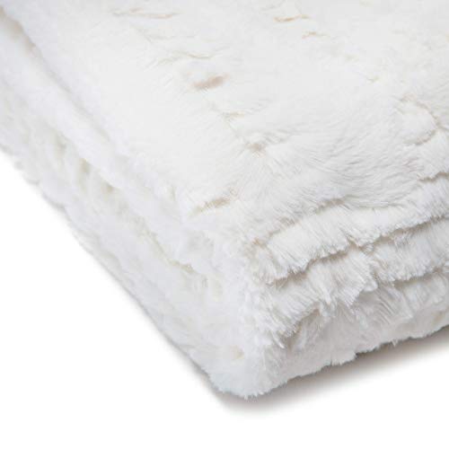 Chanasya Fuzzy Faux Fur Rectangular Embossed Throw Blanket - Super Soft And Warm Lightweight Reversible Mink For Couch, Home, Living Room, And Bedroom Décor (50X65 Inches) Off White #TOP4