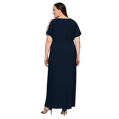 Alex Evenings womens Plus Size Long Cowl Neck A-line Special Occasion Dress, Navy Embellishment, 14 Plus2