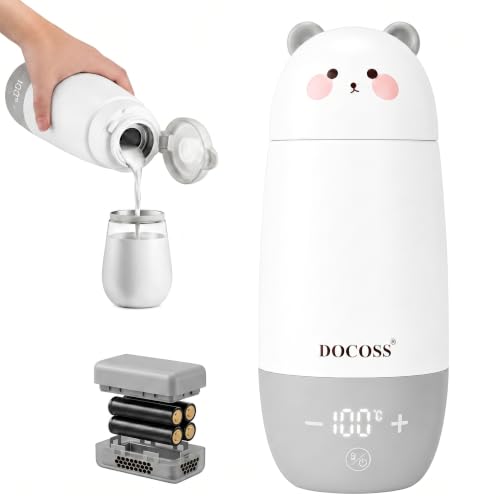 Image of Docoss 2 in 1 -Rechargeable Portable Electric Kettle 500ml for Travel, Milk warmer For Babies,Kettle for Hot Water & Milk From 34c to 100c Water Heater,10000 mAh Battery with Temperature control