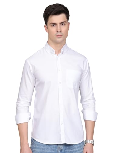 Image of Majestic Man Classic Slim Fit Solid Cotton Casual Shirt with Button-Down Collar