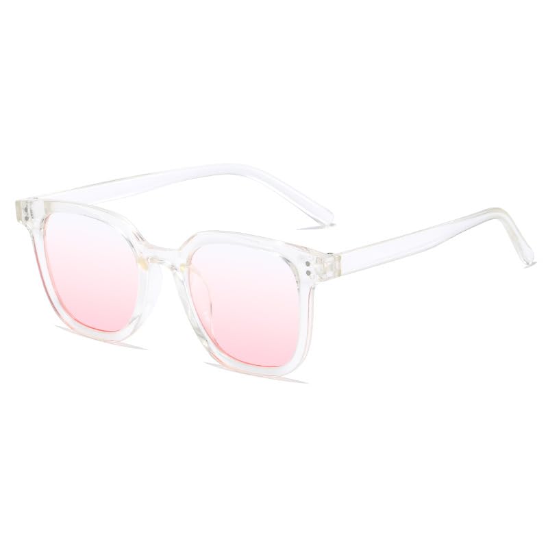 Square Womens sunglasses mens retro trendy decorative glasses UV-proof UV380 big face and thin unisex Transparent Frame Blush