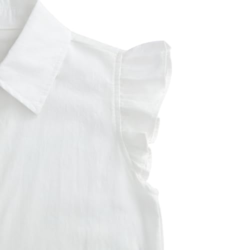 Image of Girls Sleeveless Plaid Button Down Shirt Summer Crop Tops Tie Knot Ruffle Sleeve Shirt Blouse 3-12Y