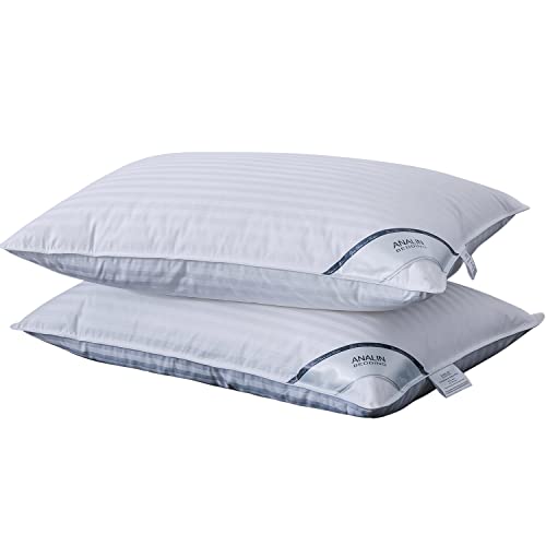 ANALIN 2 pack Goose Feather Down Pillows 100% Cotton Shell Non-allergenic & Anti dust mite Soft Hotel Quality Pillows (50% Goose Down)