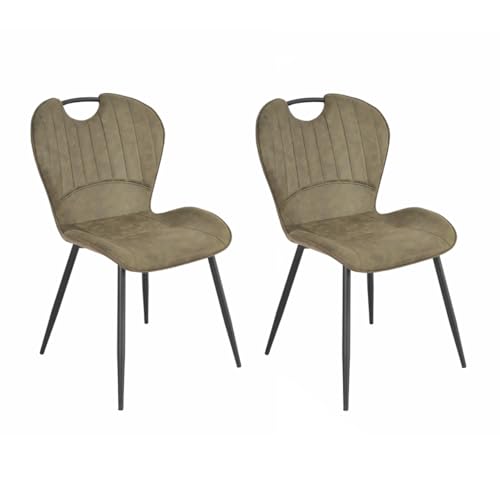 Meubletmoi Lot de 2 Chaises Rembourrées Capitonnées en Microfibre Vert Aspect Vieilli avec Poignée et Pieds en Métal Noir - Willy 2