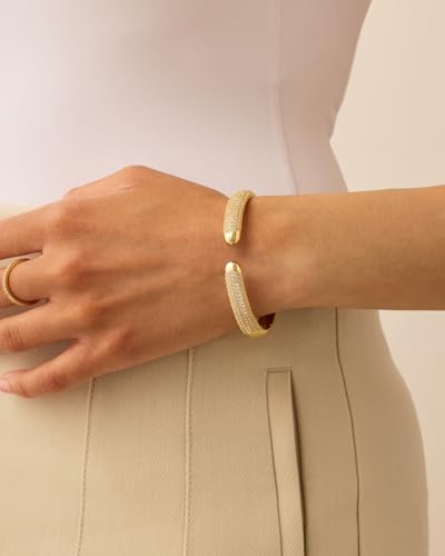 PAVOI 14K Gold Plated Cubic Zirconia Pave Bangle for Women | Cuff Bracelet2