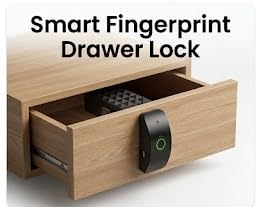 Image of ZEONE ZE-DRL-Y01 Smart Fingerprint Drawer Lock | Keyless Biometric Cabinet Lock with Emergency Power Port | Digital Lock for Drawer, Cupboard, Wardrobe & Office Storage (Black)