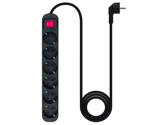 Regleta - 6 Tomas, Color Negra, protección Infantil, con Interruptor, para Uso eléctrico, Ideal para múltiples Dispositivos.