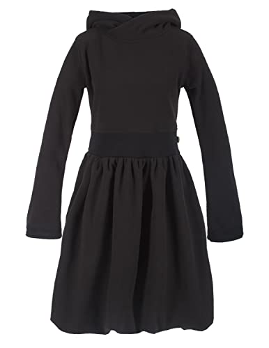 Vishes - Alternative Bekleidung - Warmes Langarm Ballonkleid aus recyceltem Fleece mit Kapuze schwarz 50