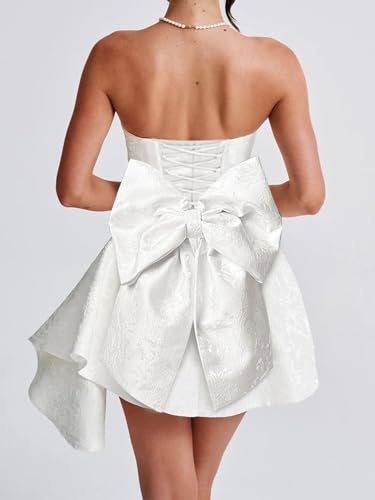 Bow Homecoming Dresses for Teen with Satin Embroidery Mini Strapless Prom Cocktail Dress LA2022