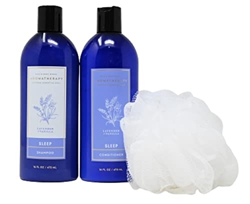 Bath & Body Works Aromatherapy Sleep LAVENDER VANILLA Shampoo and Conditioner Pack + FREE Shower Sponge Full Size