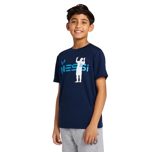 Image of Messi Boys' Lifestyle Short Sleeve Top, Loose-Fit Shirt with Logo, Comfortable, All-Day Wear