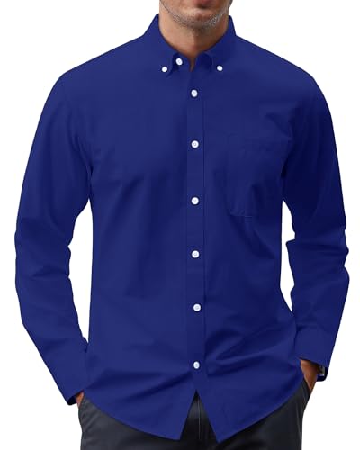 Image of J.VER Men's Oxford Shirt Solid Casual Button Down Collar Shirts Long Sleeve Dress Shirts with Pocket