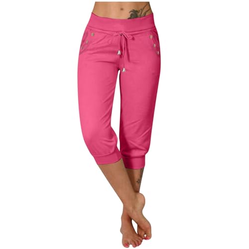 Pantalon en lin pour femme pantalon d'été 7/8 baggy évasé de plage