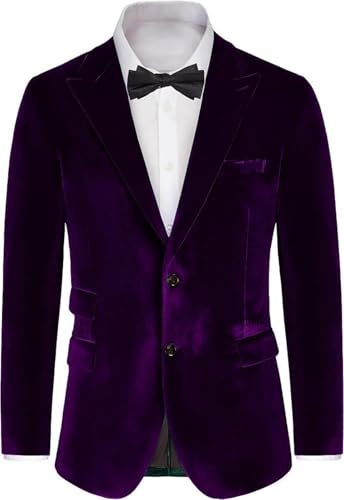 Mens Velvet Blazer Two Button Slim Fit Suit Blazer Jacket Sports Coats for Men Jacket for Wedding Prom Dinner Party