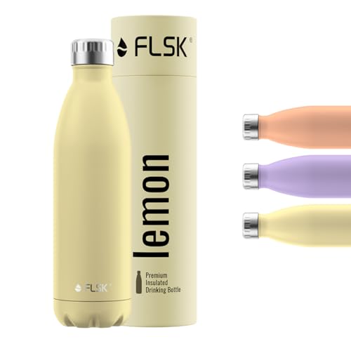 FLSK Trinkflasche – Premium Edelstahl Thermosflasche – 100 % auslaufsicher & kohlensäuregeeignet – hält 24 h kalt & 18 h heiß – BPA-frei (lemon, 750 ml)