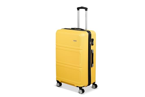 TRAVEL ONE Valise Taille Grande 76CM Rigide ABS avec Soufflet Expandable (Jaune, Large)