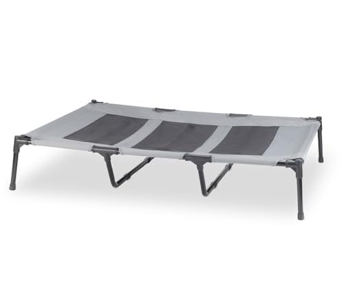 Knuffelwuff Hundeliege In und Outdoor mit Sonnenschutz Dach XXL 122x92x95cm - Geräumige, erhöhte Hundebett mit rutschfesten Fußpolster - Atmungsaktiv und wetterfest - Schütz vor Hitze und UV-Strahlen