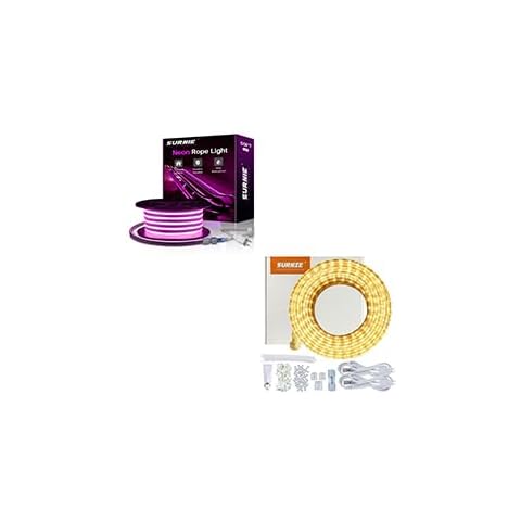 SURNIE 50FT Pink LED Neon Rope Lights & 50FT Warm White LED Strip Lights Cover