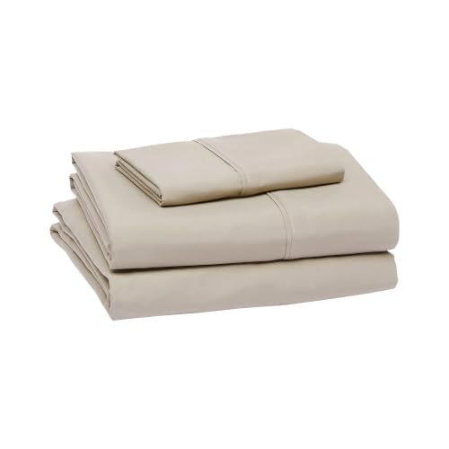 Image of Amazon Basics Lightweight Super Soft Easy Care Microfiber 3-Piece Twin XL Sheet Set with 14-Inch Deep Pockets, Taupe, Solid