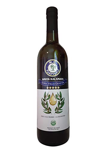 M.G. PAPPAS Kalamata Extra Virgin Olive Oil Greek Unfiltered First Cold Pressed Fresh EVOO Greece Gluten Allergens Free 25.5 Fl Oz 750ml Glass Bottle