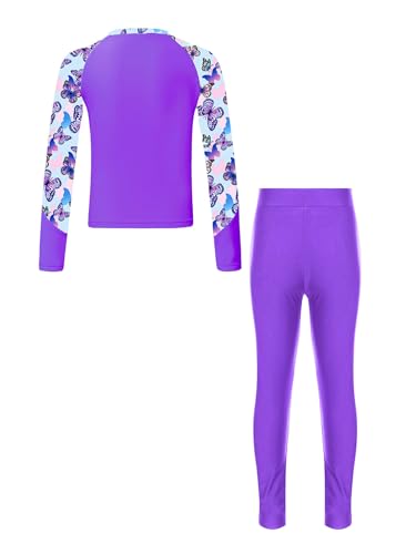 Kids Girls 2 Piece Swimsuit Floral Long Sleeve Rash Guard Shirt with Swim Pants Beach Swimwear Set2
